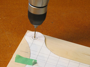 photo-3-drilling-pilot-hole-for-plug-location-300 Building a Maple and Walnut Serving Tray