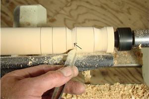 turning16a Reduce your sanding time by cutting downhill, from the larger diameter of the cylinder to the smaller diameter at the bottom of the cove.